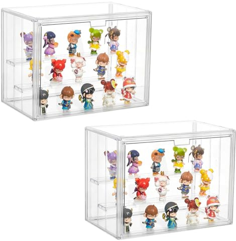 2Pcs Vitrina de acrílico Transparente Caja de exhibición Cubo de Almacenamiento para coleccionables, Figuras de acción, Figuras en Miniatura Protección a Prueba de Polvo(27.5x21x18cm)