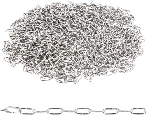 Anseom Cadena de Acero Inoxidable 304, Cadena de Acero Soldados Resistente Al Óxido Eslabones de Cadena de Acero, Cadena de Acero Eslabones Largos Carga Máxima de 15 KG para Tendedero Planta Colgantes