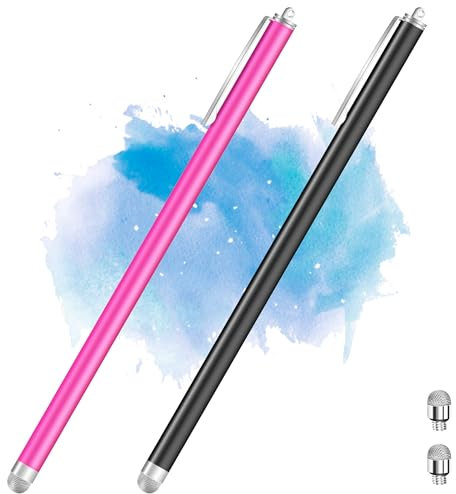 iMoebel Set di 2 penne per tablet con punta in fibra, 18,5 cm extra lunghe con clip universale passivo pennino capacitivo compatibile con touch screen capacitivo telefoni cellulari tablet
