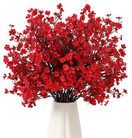 UXORSN Künstliche Blumen 10 Stück Schleierkraut Künstlich Getrocknete Seidenblumen Kunstblumen wie Echt Gypsophila Blumensträuße für Vase Hochzeit Blumenstrauß Party Tisch Centerpieces Dekor, Rot
