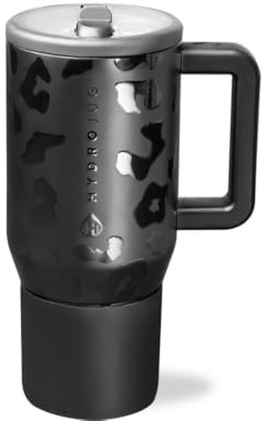 HydroJug Insulated Kids Water Bottle with Flip Straw and Handle, Leakproof and Durable, Perfect for School, Sports, Lunch, Travel and Camping, 590ml, Black Leopard