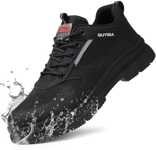 GUSAYEX Safety Trainers Men Comfortable Steel Toe Cap Trainers Lightweight Work Trainer Industrial Construction Protective Steel Toe Cap Shoes Indestructible Safety Sneakers Black
