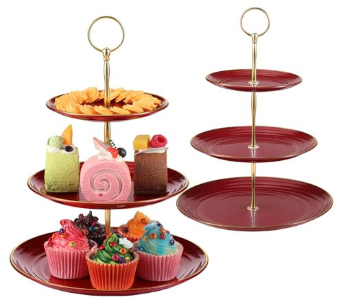 TsunNee Présentoir à Gâteaux 3 Étages - Lot de 2 pour Cupcakes, Desserts, Fruits, Biscuits, Bonbons - Plateau de Service pour Noël, Mariage