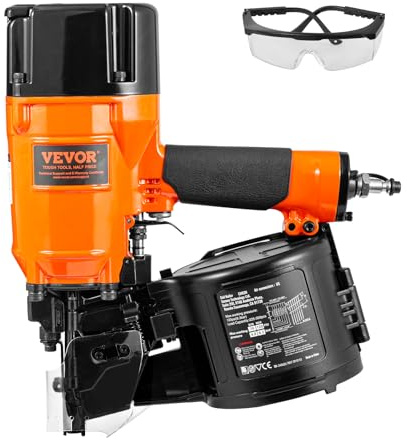 VEVOR Coil Siding/Framing Nailer CN83N, 2 to 3-1/4 15 Degree Pneumatic Siding Nail Gun with Tool-Less Depth Adjustment, 70-120PSI Air Coil Nailer for Siding Sheathing Wooding Fencing Decking