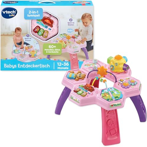 Vtech Babys Entdeckertisch Pink I Interaktiver Spieltisch mit Licht Musik, Formen, Zahlen I Lerntisch für Babys ab 12 Monaten I Spielcenter mit Sound, Tierfiguren, Buch I Lernspielzeug Kleinkind