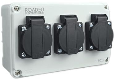 RoadEu - Wall Mounted Power Strip 13Amp 250V - Waterproof power distribution box - IP54 - with 3x UK Standard sockets - Easy mounting solution, perfect for workshops, sheds and gardens.