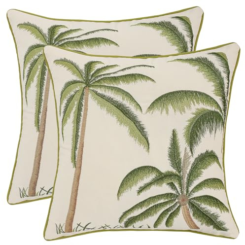 Tosleo Set of 2 Spring Summer Cushion Cover Green Palm Tree Pillow Cover 18x18 Outdoor Decor Home Embroidery Throw Pillow Case Decorate for Farmhouse Garden Livingroom Couch Patio Furniture Sofa