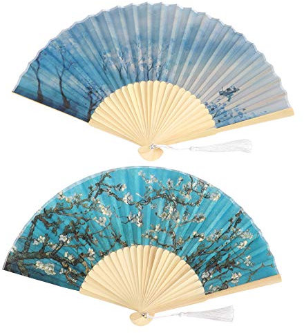 Tnfeeon 2 Pezzi Manuale di Ventola Pieghevole in bambù Portatile Portata a Fiore di Albicocche Artigianato per la Pittura per le Donne Decorazioni Meteorologiche
