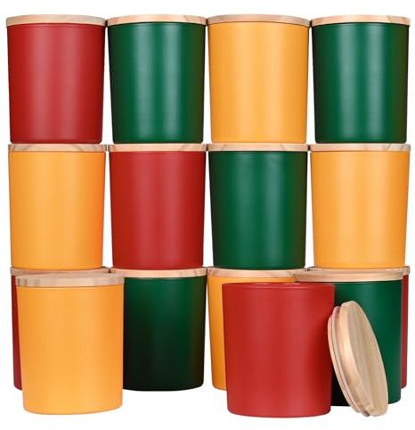 SHOWIN Tarros de vela gruesos de 10 onzas para hacer velas, 15 piezas, tarros vacíos con tapas de madera para hacer velas, recipiente de muestra, Navidad