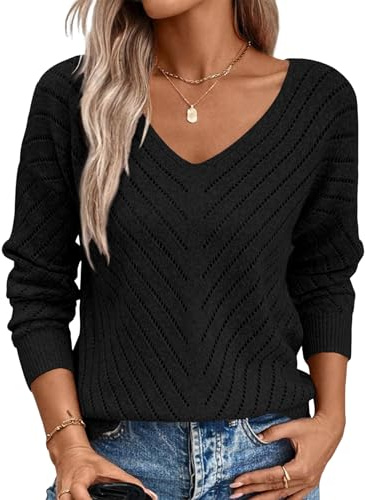 Razzlebelle Maglione Donna Maglia Fina Nero Autunno Moderno Leggero Pullover Traforato 2026