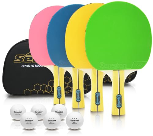 Senston Set di racchette da ping pong (4 racchette) – Opzioni colorate per competizioni casuali e divertimento in famiglia | Il set da ping pong perfetto per ragazzi e adulti