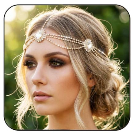 Zoestar Rhinestone Head Chain Jewelry Gold Sparkly Crystal Headpiece Jewelry Bridal Hair Accessories for Women (Gold, One Size)