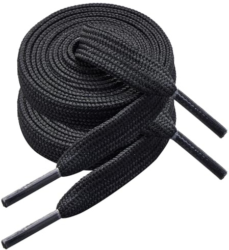 LOEZYICH 2 Pairs Thick Flat Trainers Shoe Laces, 10mm Wide Replacement Shoelaces for Sneakers, School Shoes, Premium Trainer Shoe Strings for Walking Running Athletic Sports Shoes, Black, 140cm