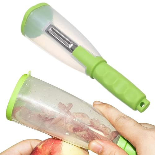 Pelaverdure con contenitore, strumento multifunzione in acciaio inox per sbucciare e sminuzzare verdure con contenitore integrato per frutta e verdura, gadget da cucina compatto per cucinare a casa
