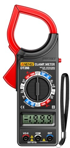 Aumotop Pinza Amperimétrica Multifuncional Profesional True RMS para Pruebas de Voltaje CA/CC con Pantalla LCD para Electricistas y Técnicos ABS Rojo (Roja)