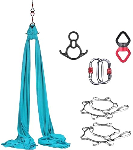 Yoga Aerial Silk (8 x 2,8 m), amaca da yoga da appendere, altalena trapezio, forte portante, protezione sicura, set altalena yoga, amaca acrobatica (14)