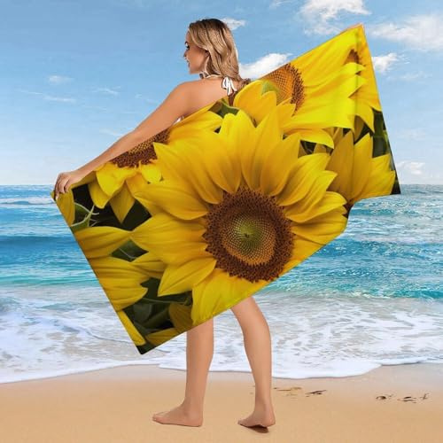 FekiLoot Sunflowers Yellow Flowers Beach Towel Oversized 30 X 61 Large Microfiber Sand Free Towels Quick Dry Absorbent Blanket Lightweight Beach Accessory for Adult Travel Pool Yoga
