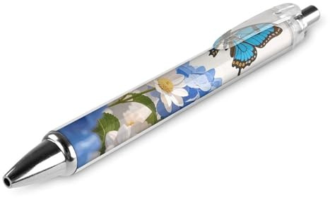 GHBNK Hydrangeas Daisies Butterflies Ballpoint Pens Retractable Ball Point Pens Black Ink 0.5mm Fine Point Smooth Writing Pen Office Supplies 1 PCS