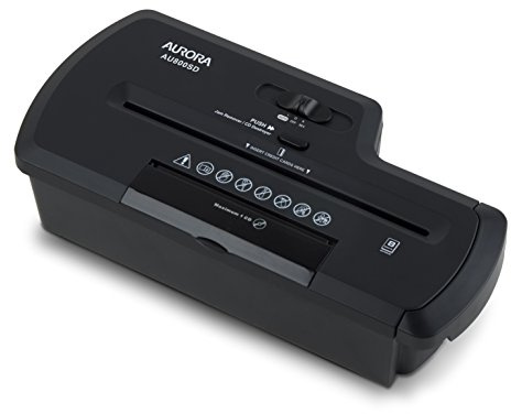 Aurora AU800SD Destructeur de Papier/CD/Carte de crédit Professionnel sans Corbeille, 8 Feuilles, Coupe sans Panier, Noir