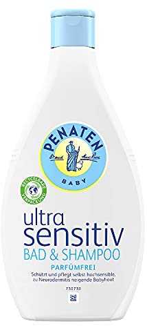 PENATEN Ultra Sensitiv Bad & Shampoo parfümfrei (1 x 400 ml), sehr mildes Baby Shampoo & Badezusatz Waschgel, speziell für hochsensible Babyhaut entwickelt