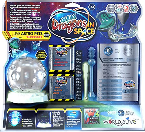 Aqua Dragon Astro Pets DELUXE, mascotas acuáticas vivas, kit de juguetes educativos, tanque y cuchara LED que brillan en la oscuridad, huevos, comida, instrucciones, para niños de 6 años en adelante