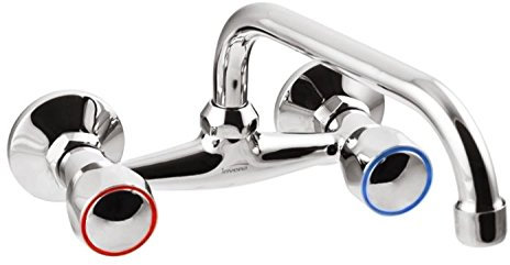 Wall Mounted Chrome Washbasin Sink Mixer Tap Round Headed 20cm C-Type Spout