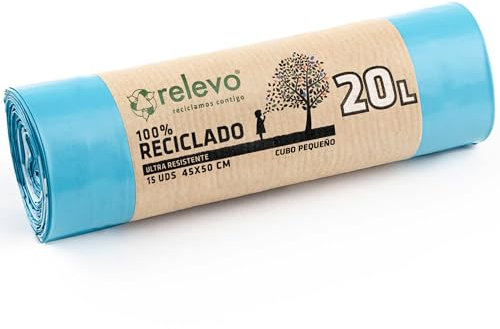 Relevo sacs poubelle avec poignées, très résistant 20 L, 15 pièces