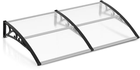 EINFEBEN Vordach für Haustür 200 x 100 cm Pultbogenvordach Transparent Polycarbonat Pultvordach Überdachung 5 mm, PP Halterung,Türdach für draußen Sonnenschutz Regenschutz