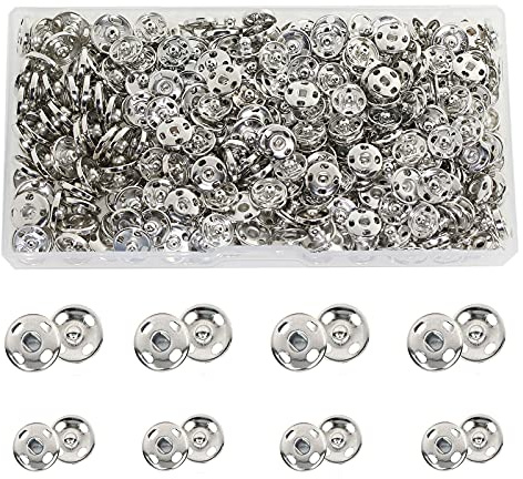 BetterJonny Lot de 200 boutons-pression en métal 12 mm et 10 mm pour coudre des vêtements - Argenté
