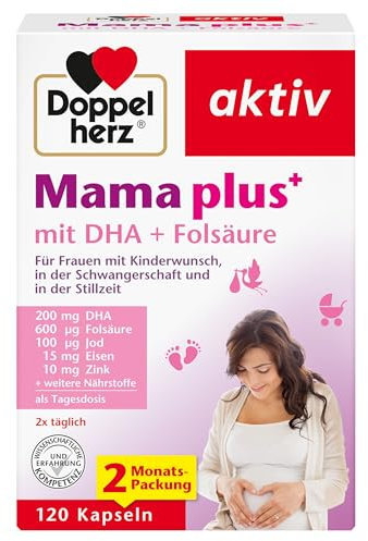 Doppelherz Mama plus mit DHA + Folsäure - wichtige Nährstoffe für Frauen mit Kinderwunsch, in der Schwangerschaft und in der Stillzeit - 120 Kapseln