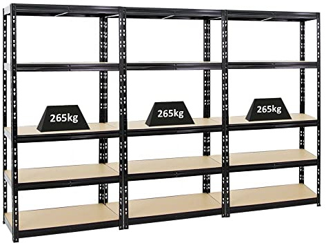 PROREGAL Mega Deal 3X Étagère Charge Lourde Tiger | HxLxP 180x90x45cm | 265kg par Niveau | Noir | Étagère Robuste de Garage, Atelier, Cave, sous-Sol, Stockage, Rangement, rayonnage