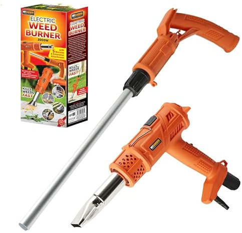 My Garden Electric Weed Burner 2000W Electric Weeder, Weed Killer Burner with 4 Nozzles, 2 Heat Settings Up to 650°C 2.4 Meter Cable UK Plug Hot Air Torch for Garden, Patio (5-Nozzles)