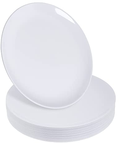 STACKABLES ~ Pack of 20 White Plates ~ 10.5 Inch Round Hard Plastic Reusable Plate ~ Multi-Purpose Lunch & Dessert Plates for Weddings Parties & Catering