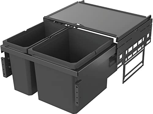 VAUTH-SAGEL Envi Space Einbau Mülleimer 2 Fächer, Vollauszug Abfalleimer mit Dämpfung und integrierten Selbsteinzug 1x 16 Liter und 1x 29 Liter, Kunststoff lavagrau