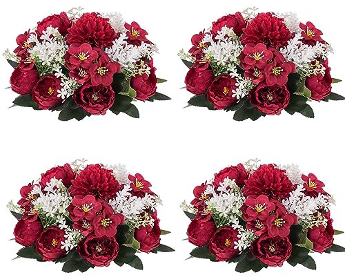 Inweder Flower Balls Centerpieces for Tables: Crimson Silk Rose, 4Pcs