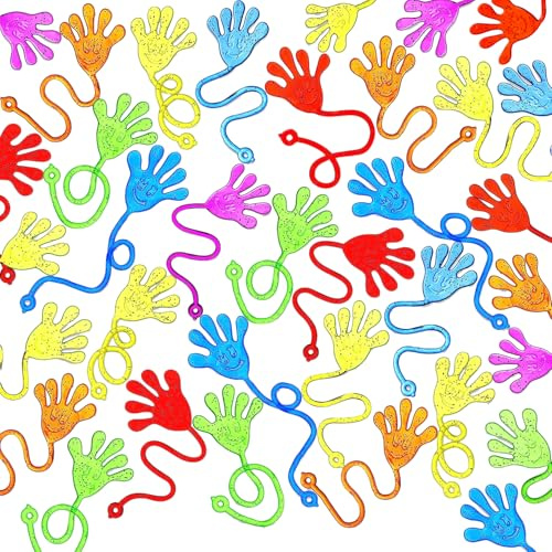 JOYIN 48Pcs Glitter Sticky Hands Party Favors, Party Favors Set for Kids, Holiday Traditions, Classroom Treasure Box Carnival Prizes Bulk Pinata Stuff Mini Toys, Goodie Bags