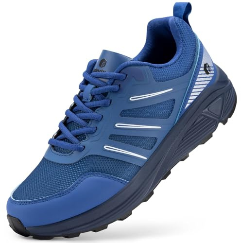 FitVille Scarpe Trail Running Uomo Pianta Larga Sneakers Leggere Camminata Antiscivolo Scarpe da Trekking all'aperto Blu Navy 47 EU Larga