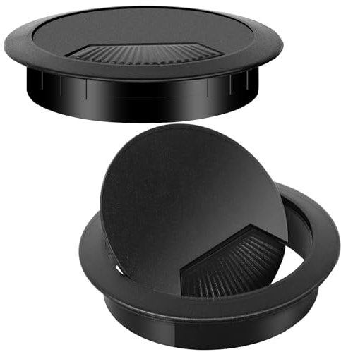 Dawenur Pasacables redondos para escritorio, diámetro de 60 mm, para escritorio, pared, oficina, hogar, ordenador, ordenador, ratón, TV, teléfono, color negro, 2 unidades