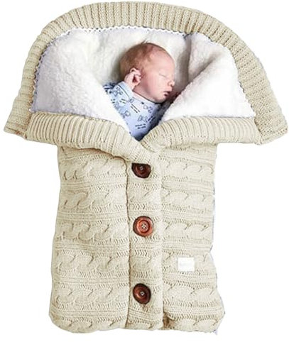 Babyschlafsack Baby Wattierter Gestrickter Universeller Fußsack für Kinderwagen Warmer Schlafsack Kinderwagen Schlafsack aus Wolle Winterkinderwagendecke Dick und Atmungsaktiv (Beige)