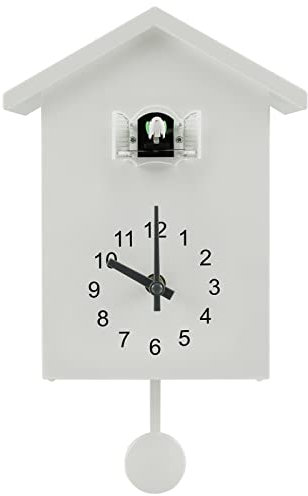 Minimalist Cuckoo Sound Clock with Pendulum, Modern Cuckoo Clock Birdhouse, Battery Powered Wall Art for Home Office Decor