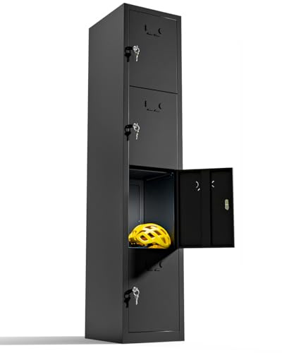 TwinThink Taquillas Vestuario Taquillas Metalicas de 4 Puertas Taquilla Metalica con Llave Taquillas Vestuario 4 Puertas (Negro)
