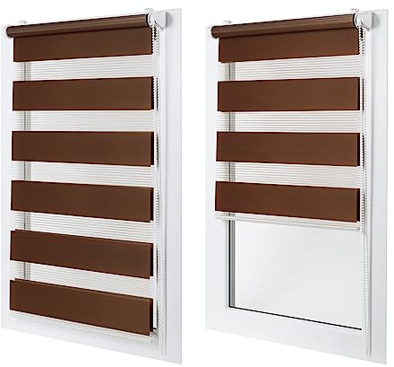 Doppelrollo ohne Bohren – Sichtschutz und Sonnenschutz, Klemmfix – Braun, 80 cm breit (Stoffbreite) x 120 cm hoch (Fensterhöhe) – Duo Rollo für Fenster/Tür, lichtdurchlässig/verdunkelnd