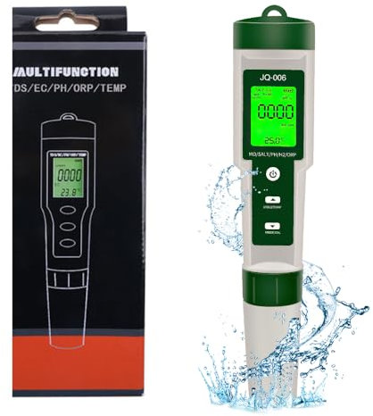 OBEST Medidor de pH digital para piscina 10 en 1, PH/TDS/S.G/EC/Salinidad/MΩ/H2/OPR/Fertilidad/Temp Medidor de sal con pantalla LCD para agua potable, piscina, spa o laboratorio