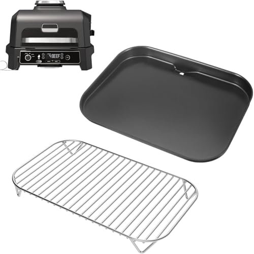 GriHero Flat Top Griddle Plate and Grill Rack for XSKGRDPLT Ninja Woodfire OG700 Outdoor Series, Non-Stick Grill Pan & Stainless Steel Rack Set for Ninja Woodfire OG701 OG751