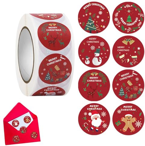 500 Stück Weihnachtssticker, Geschenketiketten Aufkleber Weihnachten, 2.5cm Rotundität Weihnachtsaufkleber Selbstklebend, DIY Deko Christmas Stickers, für Weihnachten Karten Umschläge Geschenktüten