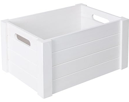 Wickerfield Wooden Crates with Cutout Handles Under Bed Storage Boxes Cube Christmas Eve Large Gift Box Dog Toy Hamper Baskets for Gifts Empty (White, Set (S+M+L))
