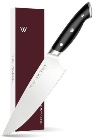 WICKWILLOW 8 Chef Knife – Razor Sharp German Steel – All-Purpose Kitchen Knife for Slicing, Dicing & Chopping – Full Tang & Ergonomic Handle – Gift Box – Velina Series