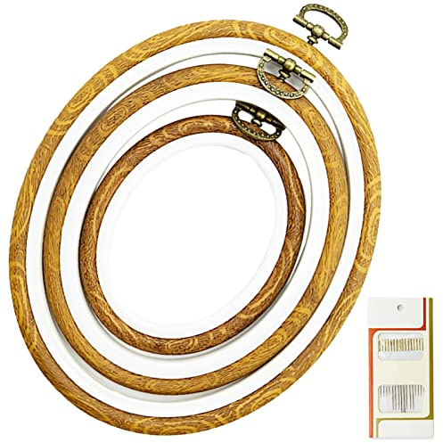 Set di 3 cornici per punto croce, telaio ricamo, diverse misure, per ricamo rotondo, in plastica, mini anello da ricamo, per fai da te, produzione a punto croce e display, set di cornici ovali