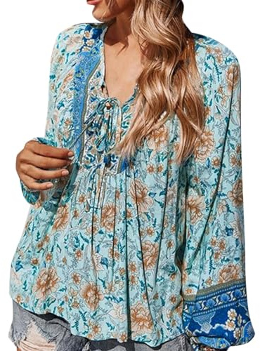 Blusa de gasa de estilo bohemio para mujer de moda túnica boho campesino suelto gráficos florales bordados blusas de verano hippie camisa con volantes para personas mayores primavera manga larga