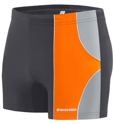 sesto senso Sportig baddräkt för män, snabbtorkande badbyxor med dragsko - bekväma badshorts i storlek M till 4XL, Grafit-orange-grå 387, L